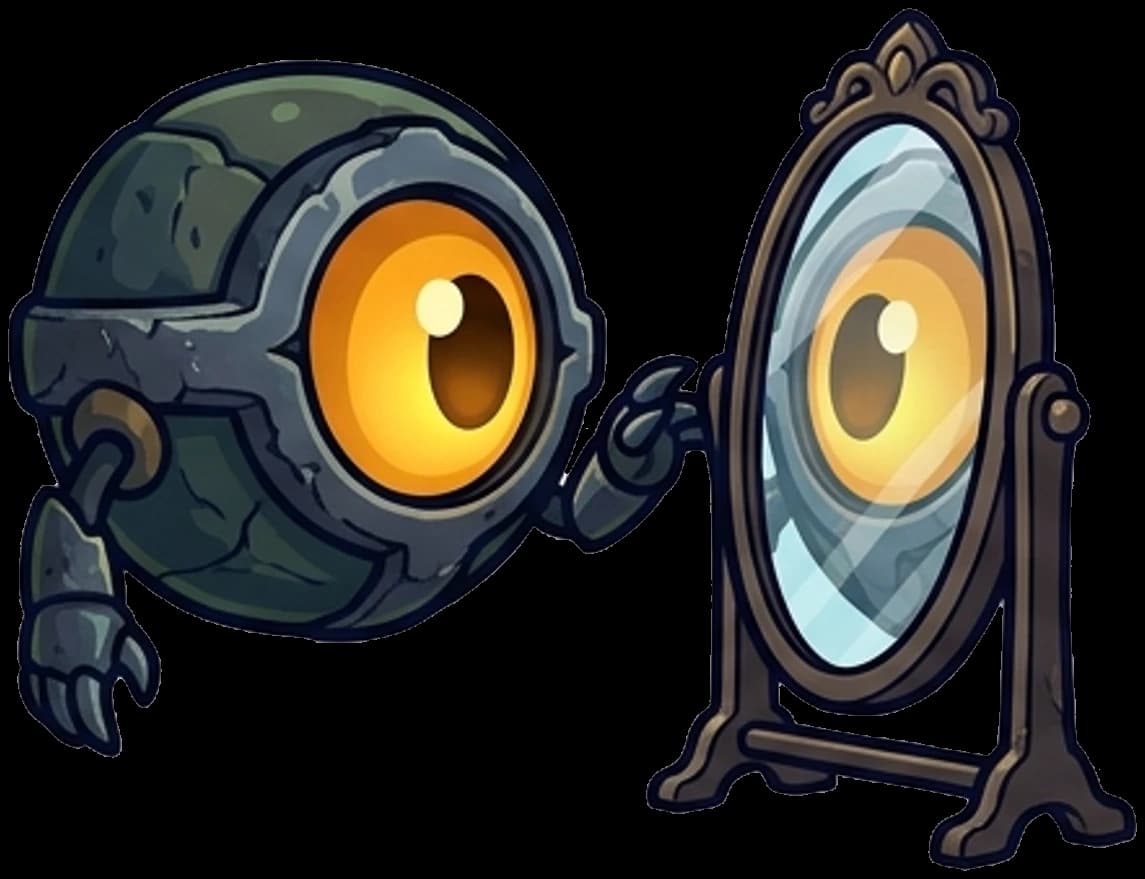 Illustration: a watchful eye looks into a mirror and sees its own reflection