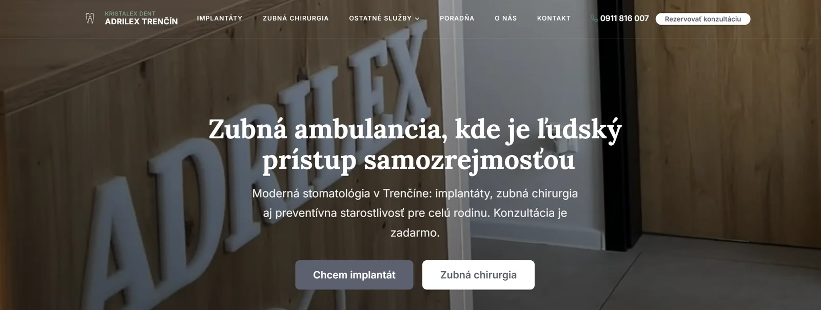 The adrilex.sk website, a dental practice site in Next.js